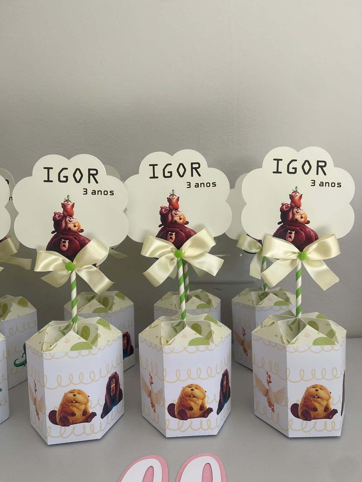 Centro de Mesa Personalizado Cara de um, focinho de outro (Hoppers)